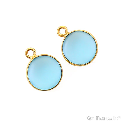 Sky Blue Frosted Round 10mm Gold Plated Single Bail Bezel Gemstone Connector