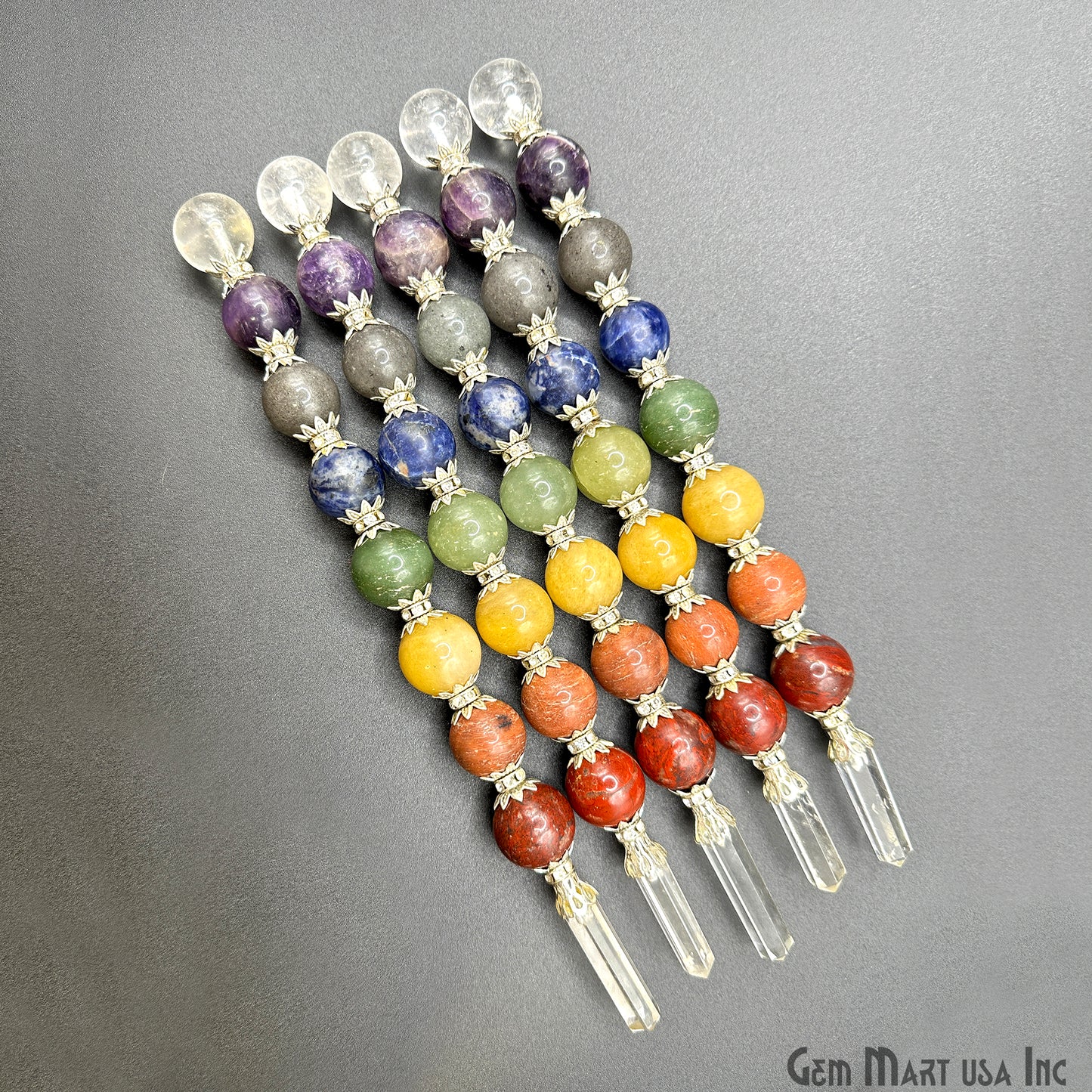 7 Chakra Round Crystal Wand 7-Inch,18mm Tumbled Stones with Crystal Ball for Spiritual Healing, Energy Balancing & Aura Cleansing