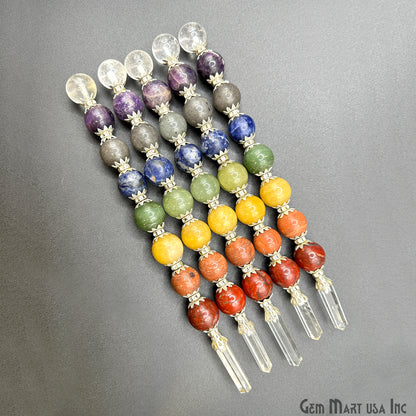 7 Chakra Round Crystal Wand 7-Inch,18mm Tumbled Stones with Crystal Ball for Spiritual Healing, Energy Balancing & Aura Cleansing