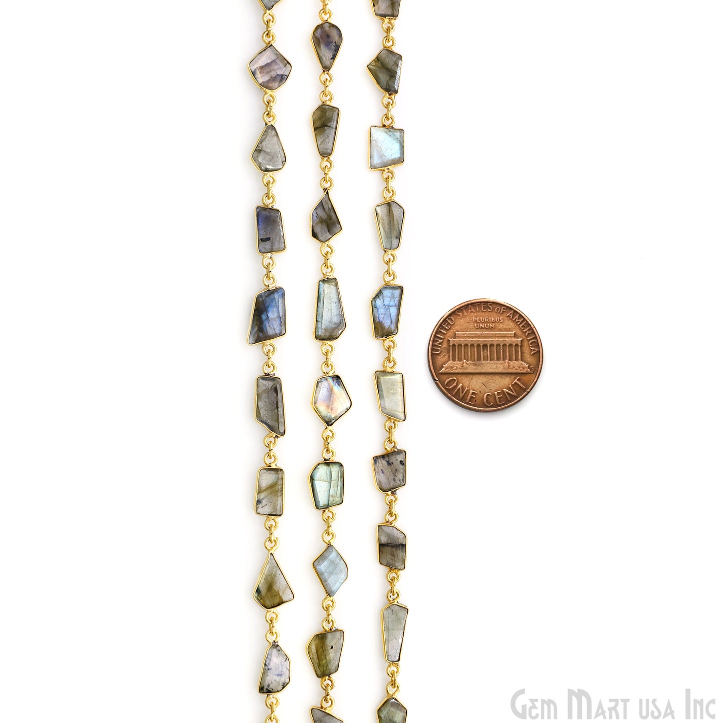 Labradorite 10mm Faceted Free Form Gold Plated Bezel Connector Link Chain