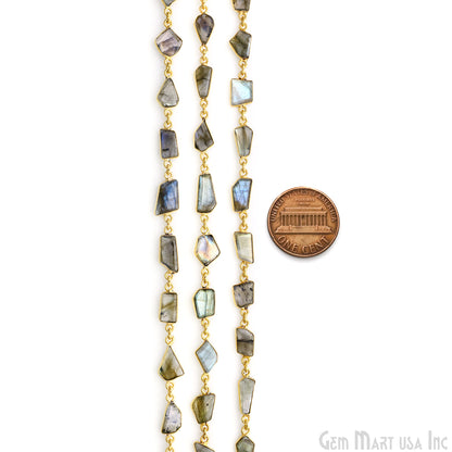 Labradorite 10mm Faceted Free Form Gold Plated Bezel Connector Link Chain