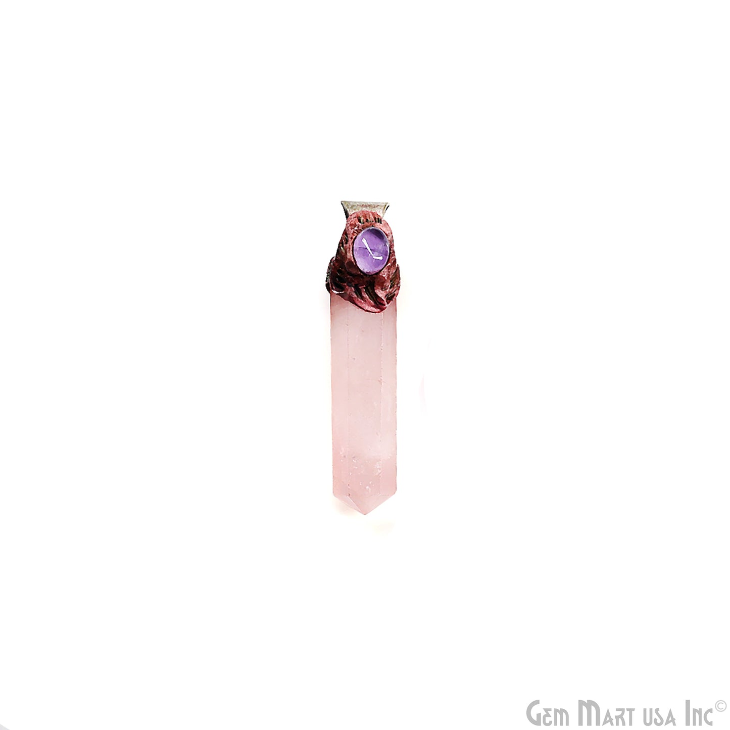 Rose Quartz with Amethyst Polymer Clay Crystal Pendant, Silver Dowsing Single Bail Pendant, Healing Gift