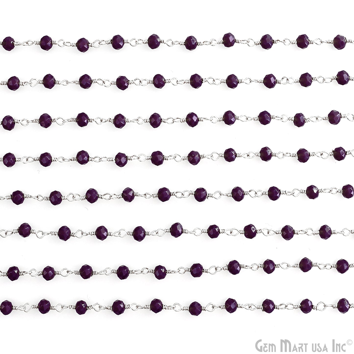 Purple Jade 4mm Faceted Beads Silver Wire Wrapped Rosary