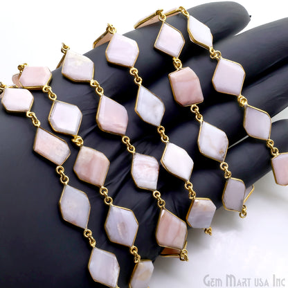 Pink Opal 10-15mm Faceted Free Form Gold Plated Bezel Connector Link Chain