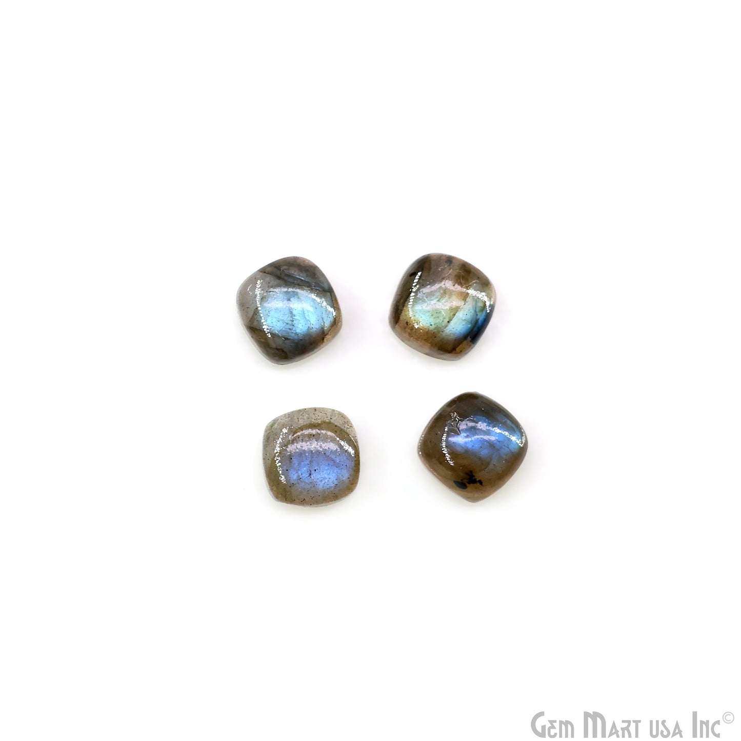 Labradorite Wholesale Gemstones, 100% Natural Semi-Precious Gems, Blue Flash Cabochon Loose Gems, 8mm, Cushion, 4PC Lot