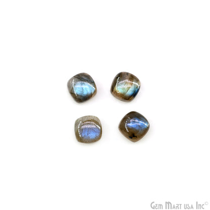 Labradorite Wholesale Gemstones, 100% Natural Semi-Precious Gems, Blue Flash Cabochon Loose Gems, 8mm, Cushion, 4PC Lot