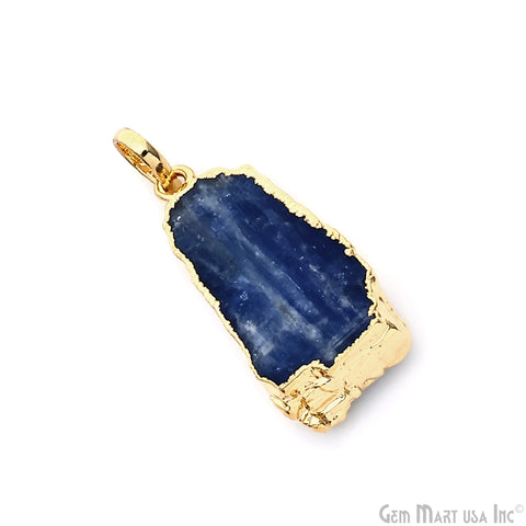 Kyanite Free Form 30x13mm Gold Electroplated Gemstone Single Bail Pendant