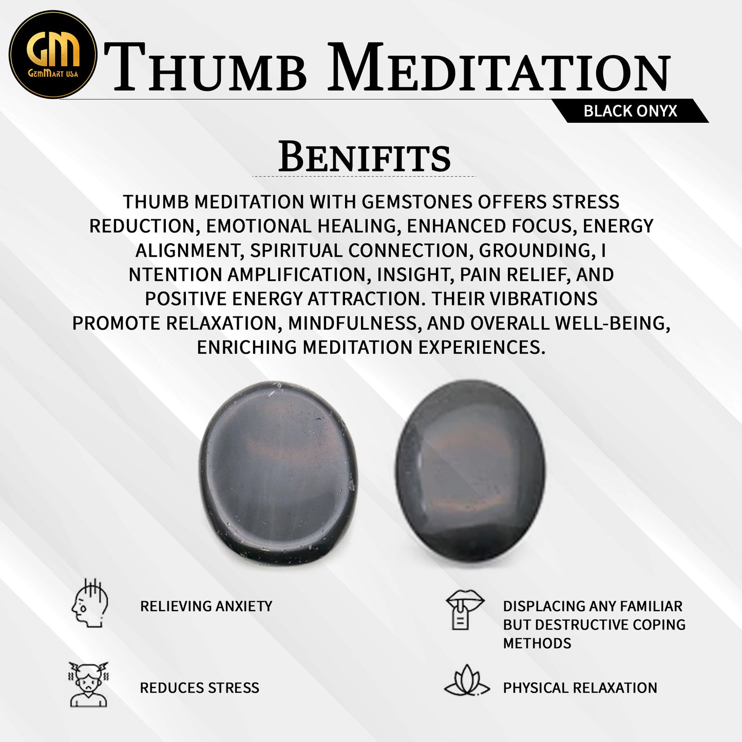 Thumb Meditation Gemstones 39x29mm Oval Hand Curved Thumb Massager Stones