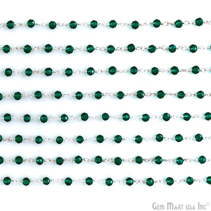 Green Zircon 3-3.5mm Faceted Beads Silver Wire Wrapped Rosary Chain