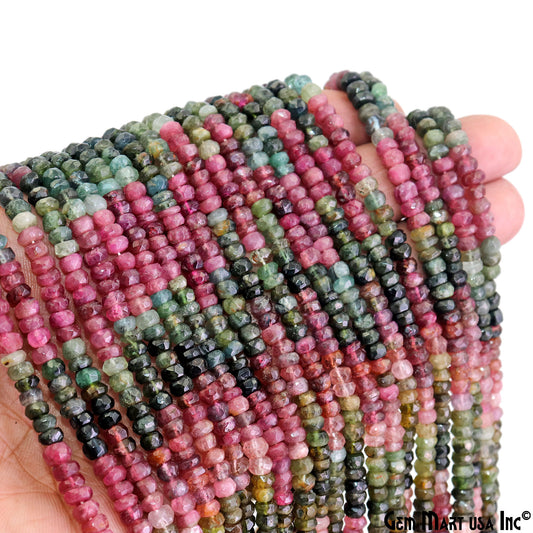 Multi Tourmaline Rondelle Beads, 13 Inch Gemstone Strands, Drilled Strung Nugget Beads, Faceted Round, 5-6mm