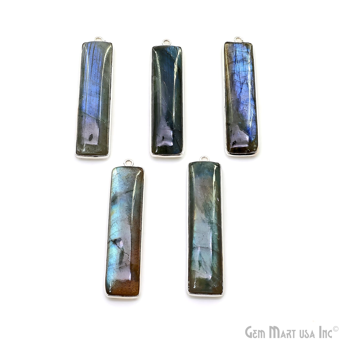 Labradorite Rectangle 40x9mm Gemstone Connector (Pick Plating)