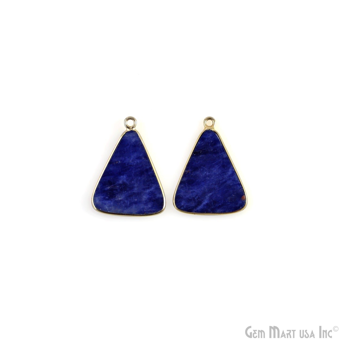 Sodalite Triangle Gold Plated Single Bail Bezel Smooth Slab Slice Thick Gemstone Connector 29x20mm 1 Pair