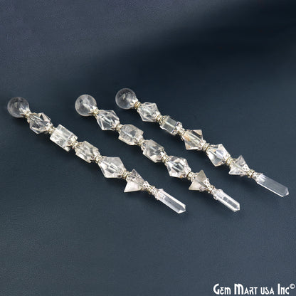 Crystal Round Crystal Wand 6.5Inch, Tumbled Stones with Crystal Ball for Spiritual Healing, Energy Balancing & Aura Cleansing