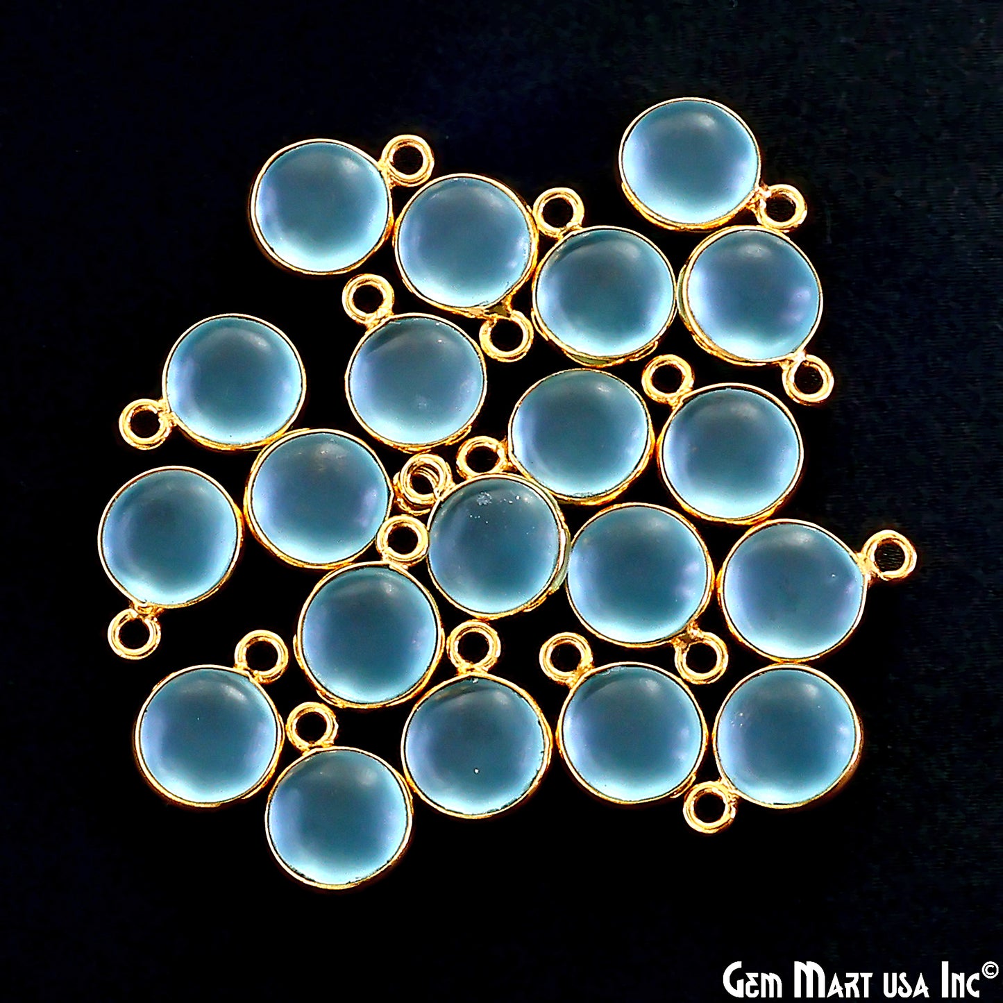 Sky Blue Frosted Round 8mm Gold Plated Single Bail Bezel Gemstone Connector