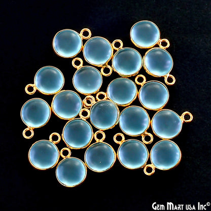 Sky Blue Frosted Round 8mm Gold Plated Single Bail Bezel Gemstone Connector