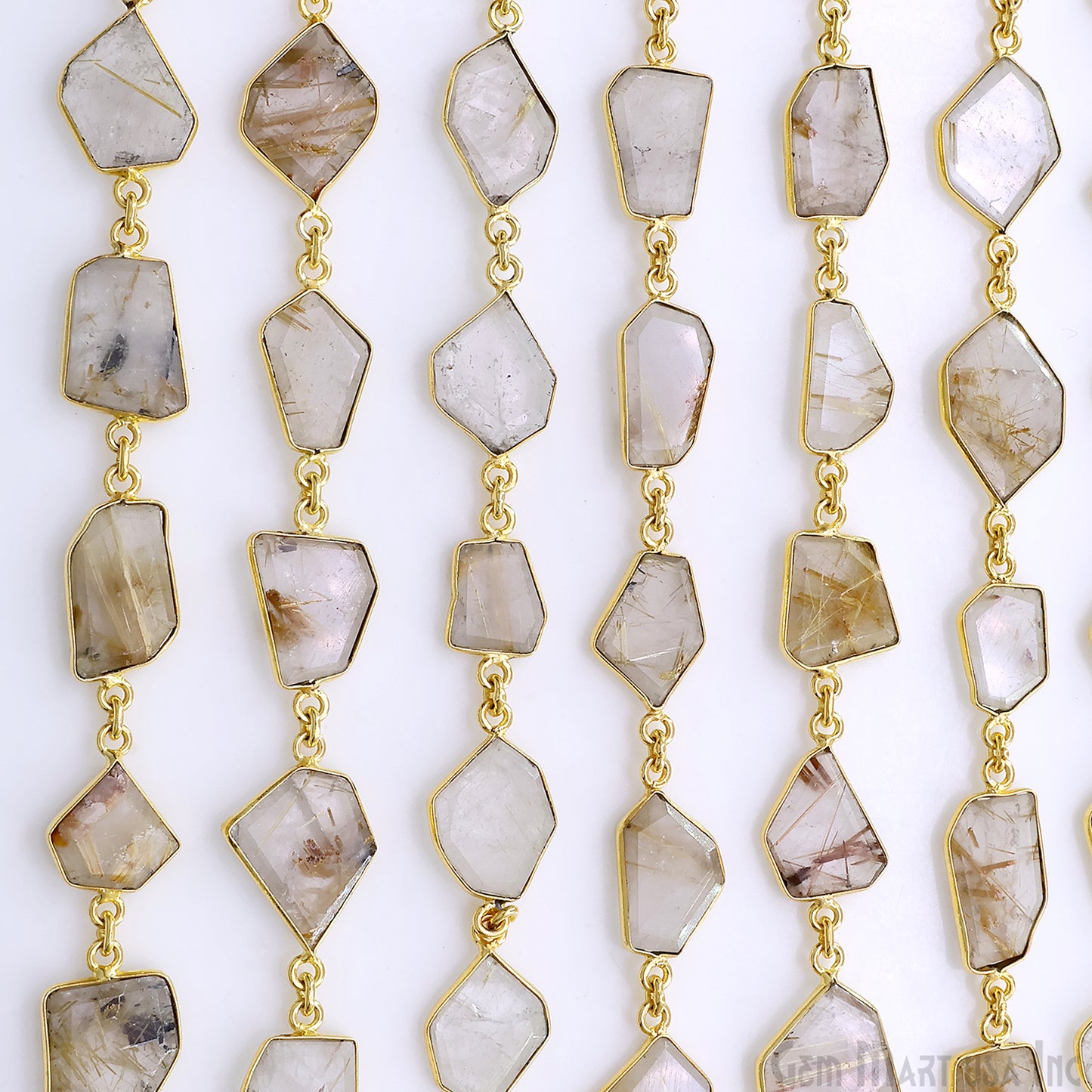 Golden Rutile 10-15mm Faceted Free Form Gold Plated Bezel Connector Link Chain
