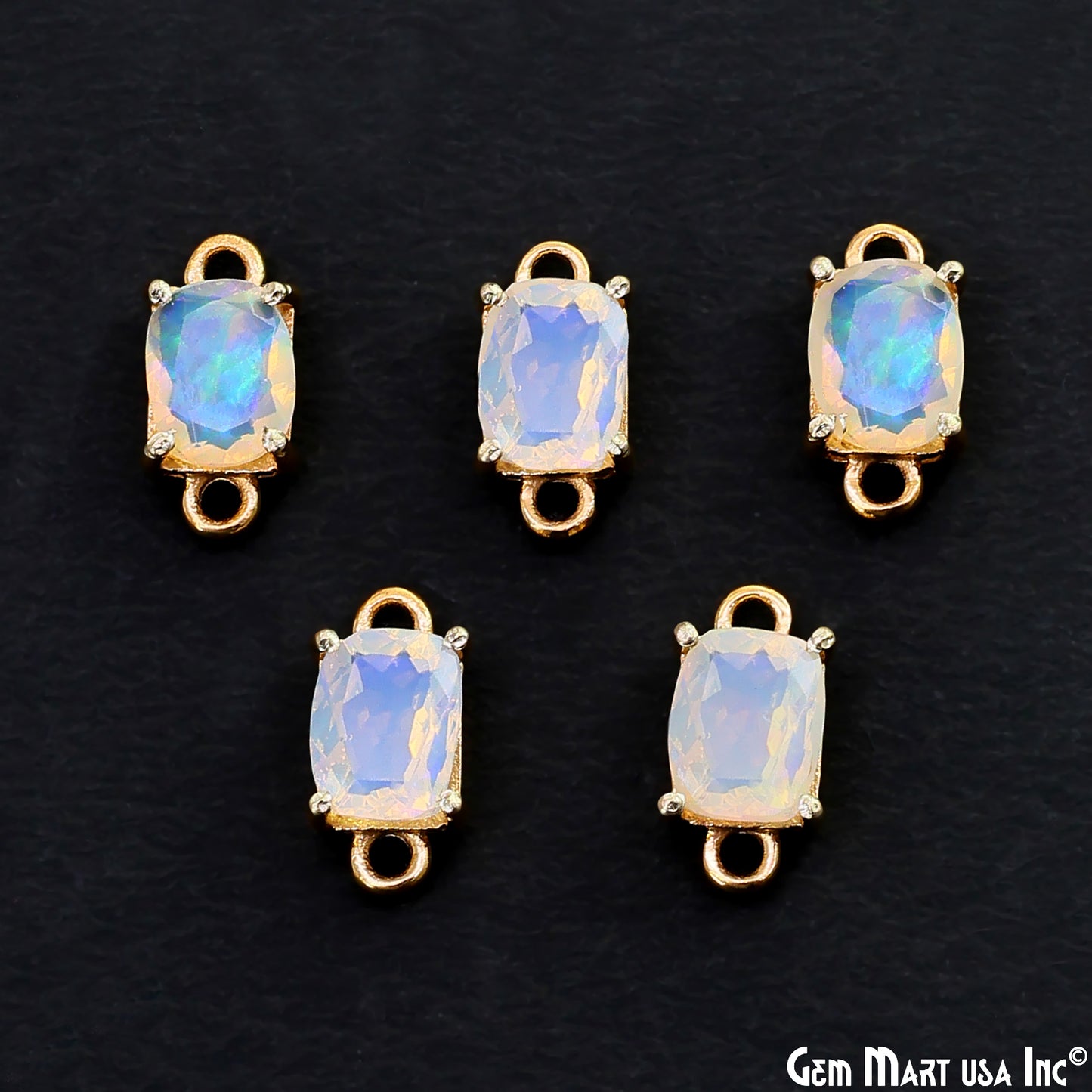 Ethiopian Opal Gemstone Octagon 7x9mm Prong Setting Gold Plated Connector