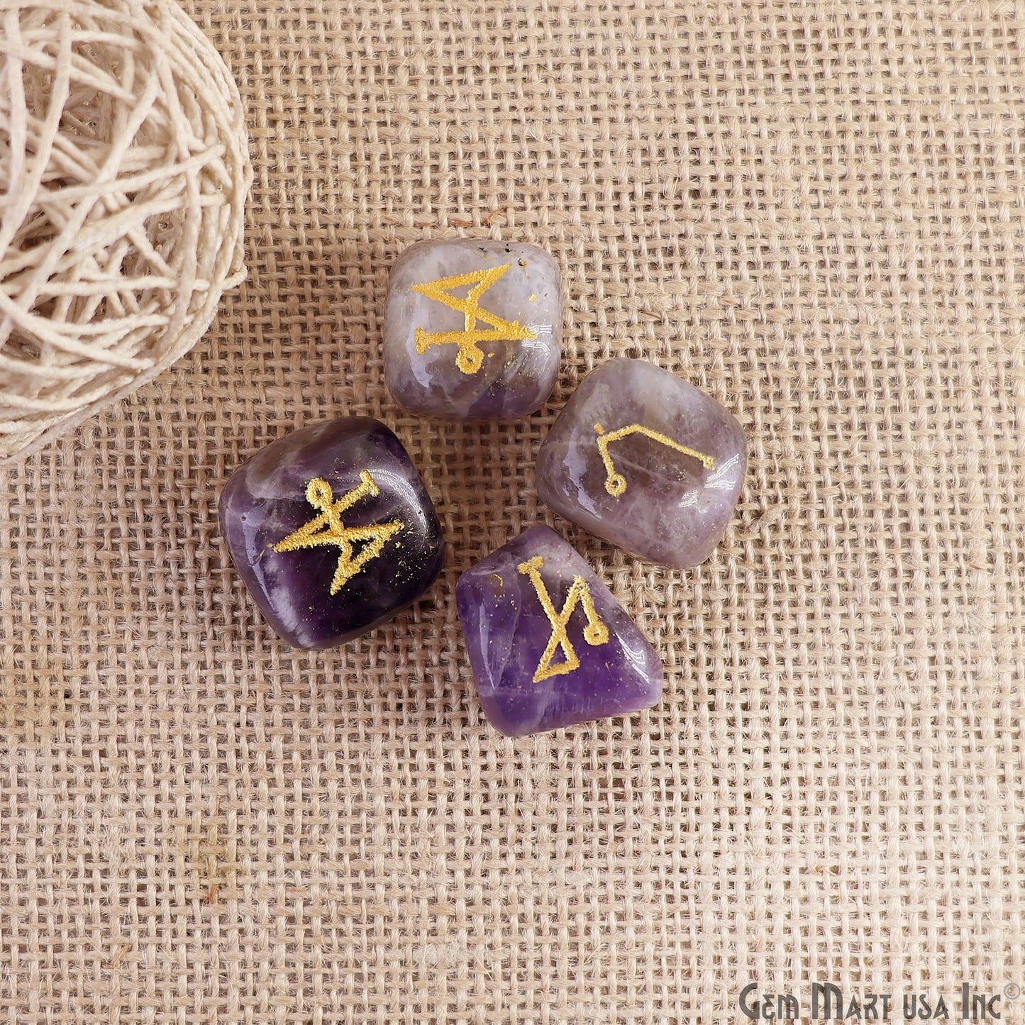 Amethyst Reiki Symbol Engraved Gemstones, 20x25mm Healing Gemstones, Set Of 4 Reiki Tumble Stones