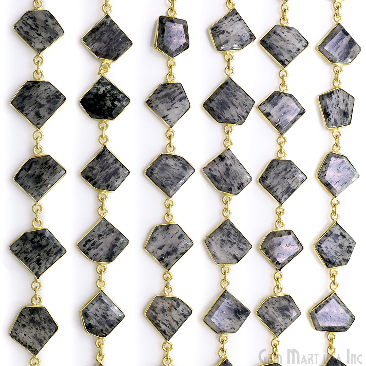 Black Rutile 10-15mm Faceted Free Form Gold Plated Bezel Connector Link Chain