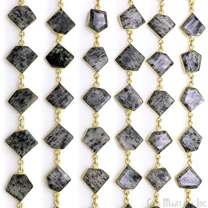 Black Rutile 10-15mm Faceted Free Form Gold Plated Bezel Connector Link Chain