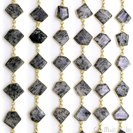 Black Rutile 10-15mm Faceted Free Form Gold Plated Bezel Connector Link Chain