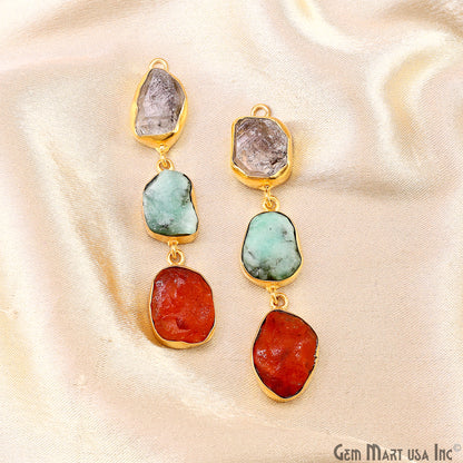 Rough Gemstone Bezel Setting 58x10mm Gold Plated Long Dangle Earring Pair Connectors