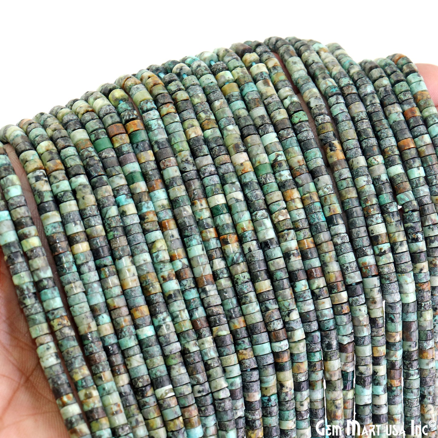 African Turquoise Rondelle Beads, 13 Inch Gemstone Strands, Drilled Strung Nugget Beads, Faceted Round, 4mm