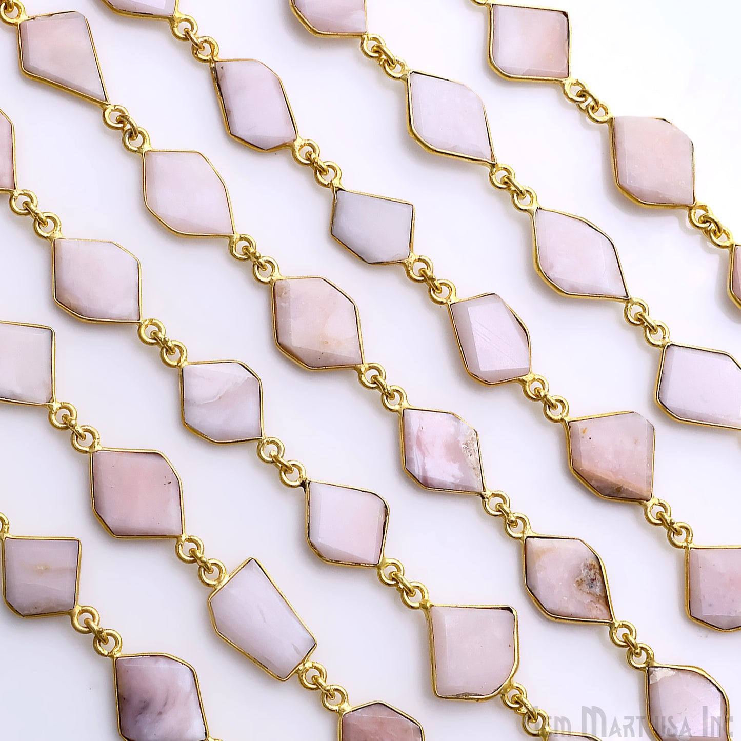 Pink Opal 10mm Faceted Free Form Gold Plated Bezel Connector Link Chain