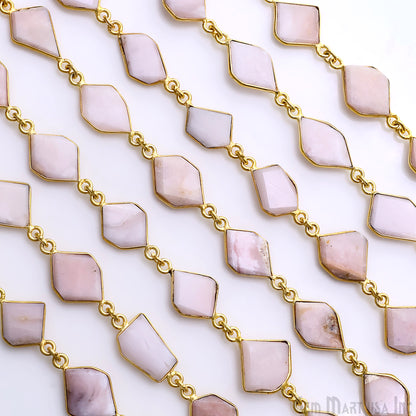 Pink Opal 10mm Faceted Free Form Gold Plated Bezel Connector Link Chain