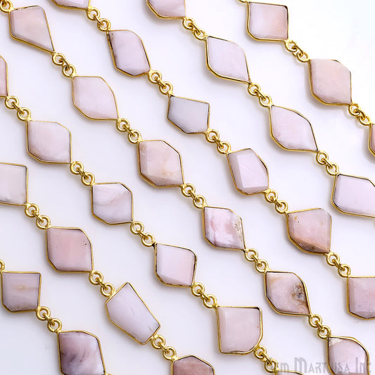 Pink Opal 10mm Faceted Free Form Gold Plated Bezel Connector Link Chain
