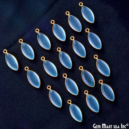 Sky Blue Frosted Marquise 8x16mm Gold Plated Single Bail Bezel Gemstone Connector