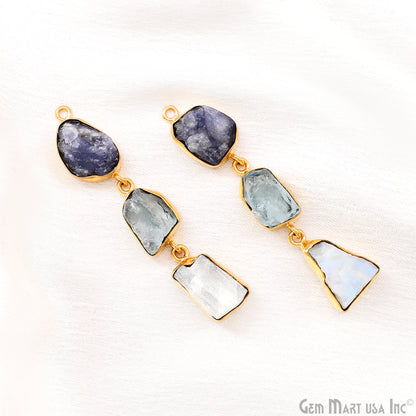 Rough Gemstone Bezel Setting 53x8mm Gold Plated Long Dangle Earring Pair Connectors