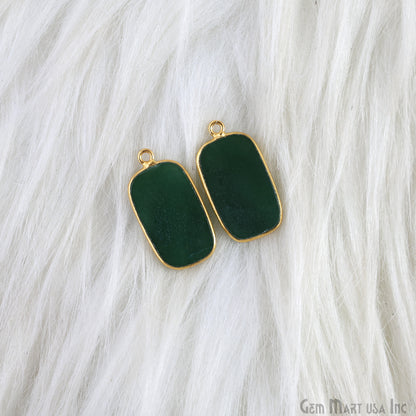 Green Onyx Octagon Gold Plated Single Bail Bezel Smooth Slab Slice Thick Gemstone Connector 27x15mm 1 Pair