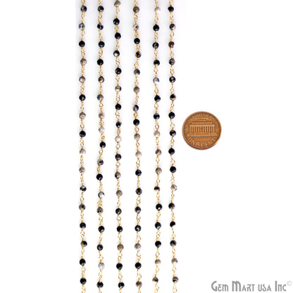 Cat€™s Eye 3-3.5mm Tiny Beads Gold Plated Wire Wrapped Rosary Chain