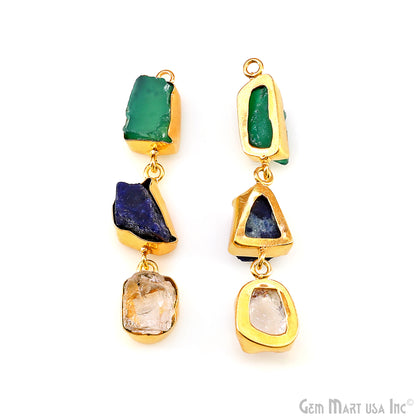 Rough Gemstone Bezel Setting 54x9mm Gold Plated Long Dangle Earring Pair Connectors