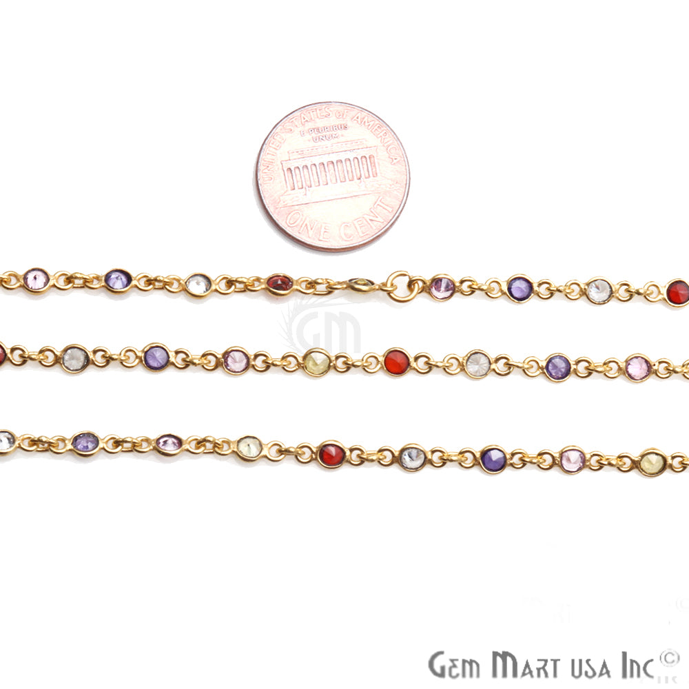 Zircon Finding Chain 4mm Round Gold Plated Bezel Continuous Connector Chain, DIY Necklace Chain, 1 foot, GemMartUSA