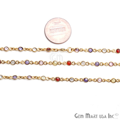 Zircon Finding Chain 4mm Round Gold Plated Bezel Continuous Connector Chain, DIY Necklace Chain, 1 foot, GemMartUSA