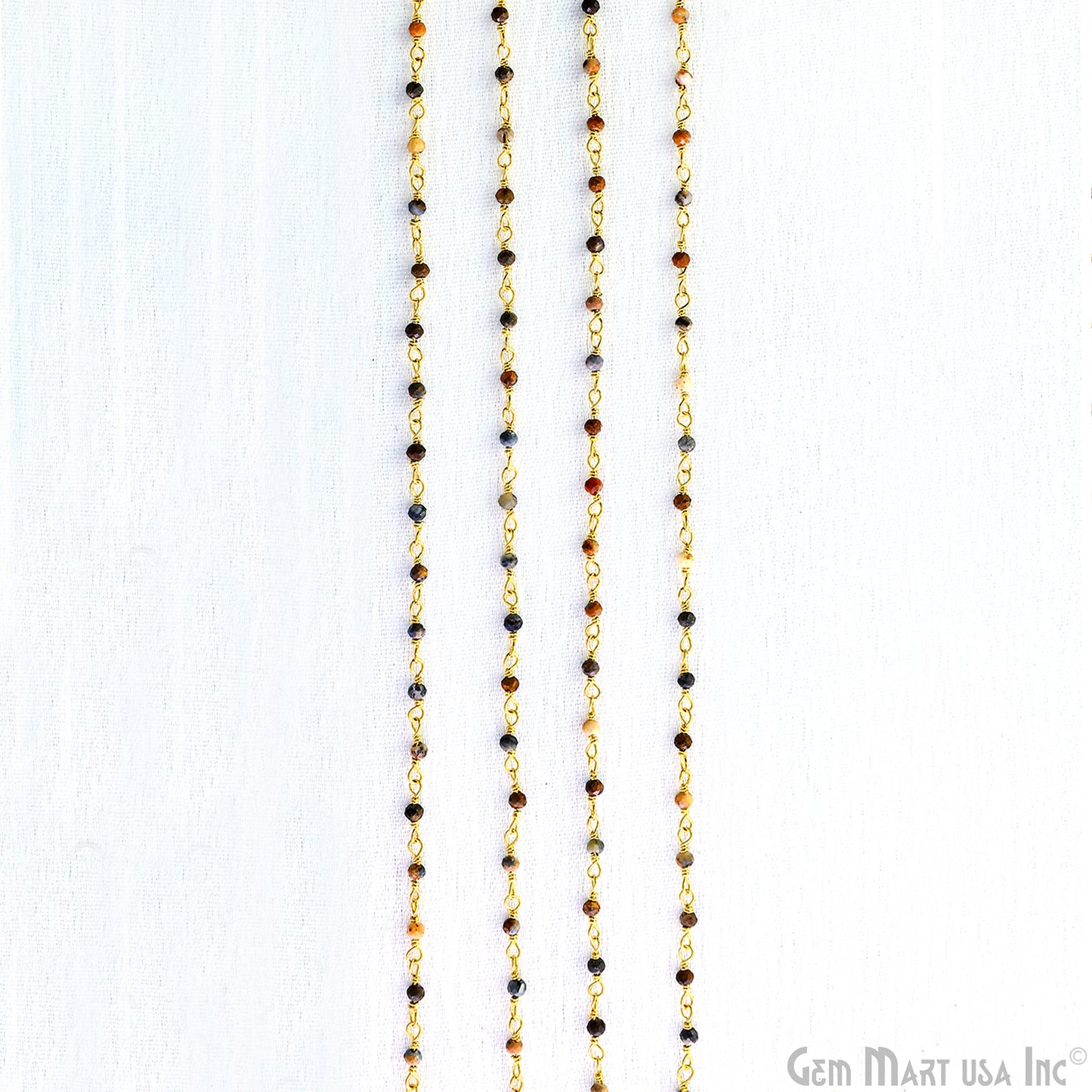 Pietersite Faceted 2mm Gold Plated Gold Wire Wrapped Rosary Chain
