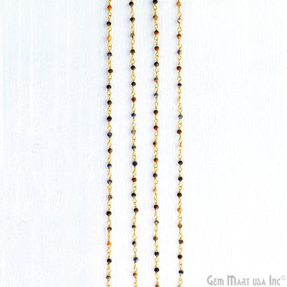 Pietersite Faceted 2mm Gold Plated Gold Wire Wrapped Rosary Chain