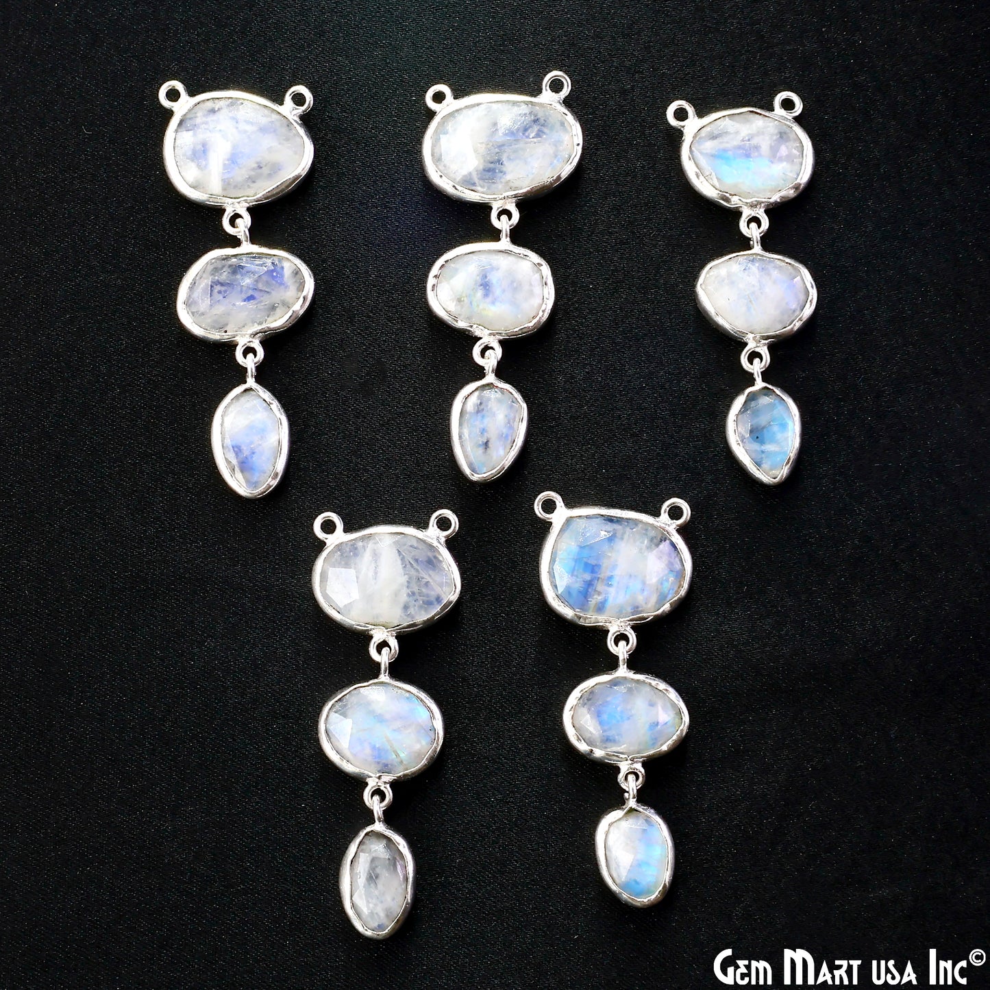 Rainbow Moonstone 48x17mm Double Bail Chandelier Finding Component
