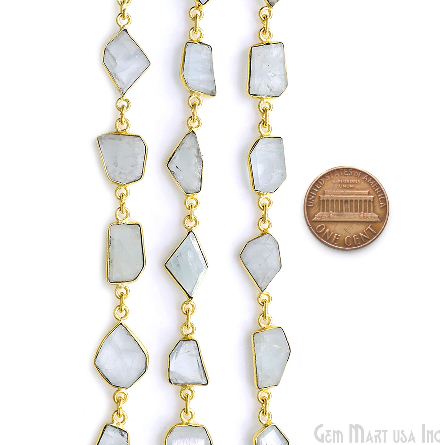 Aquamarine 10-15mm Faceted Free Form Gold Plated Bezel Connector Link Chain