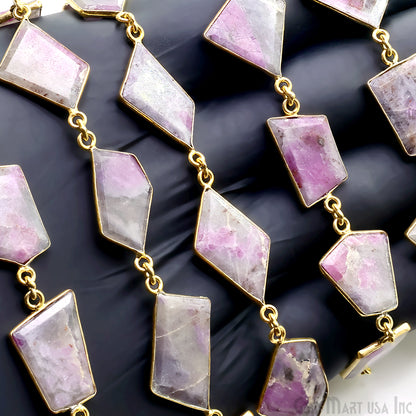 Ruby Ziopsite 15mm Up Faceted Free Form Gold Plated Bezel Connector Link Chain