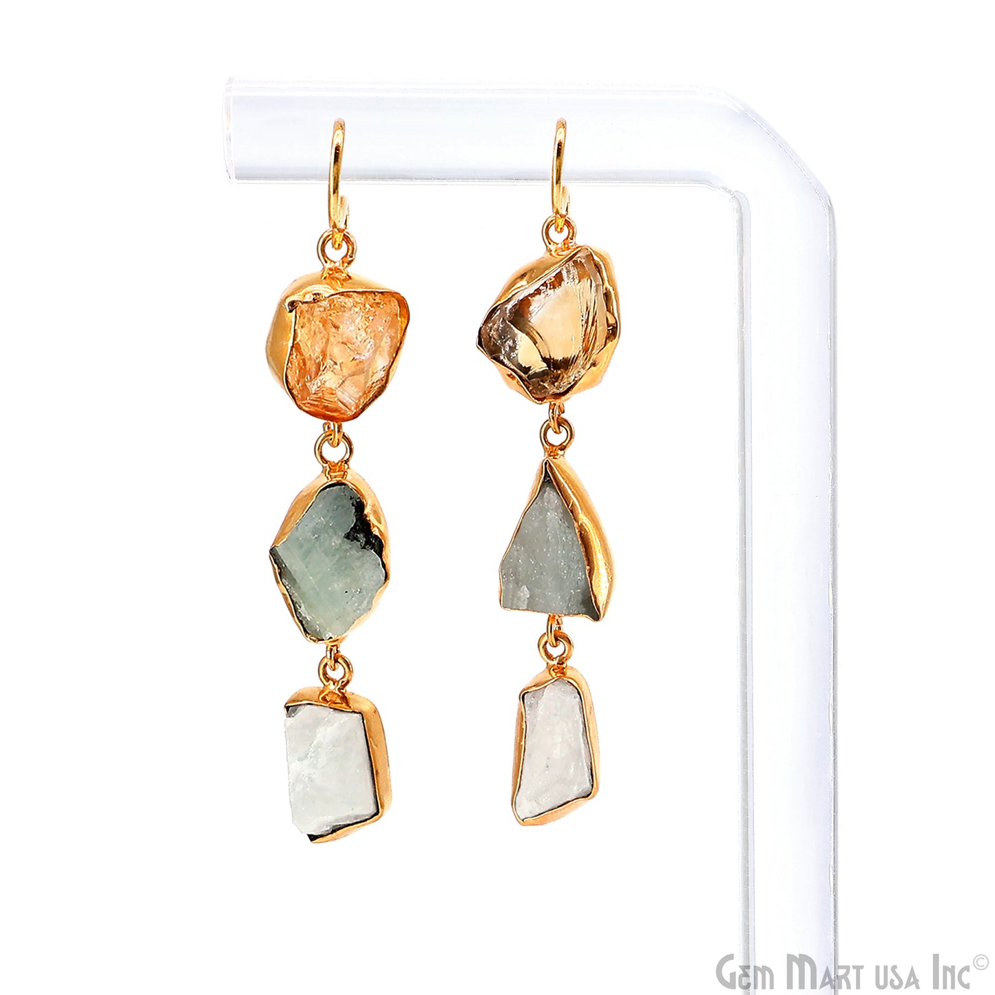 Rough Gemstone Bezel Setting 57x9mm Gold Plated Long Dangle Earring Pair Connectors