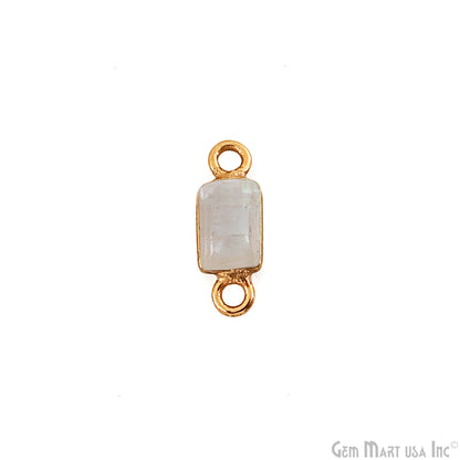 Rainbow Moonstone Cabochon 6x4mm Rectangle Gold Plated Bezel Connector