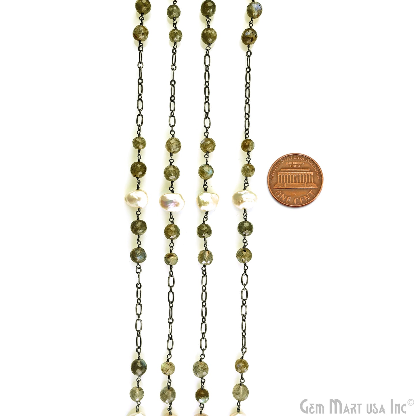 Labradorite & Pearl Round Beads Oxidized Finding Rosary Chain