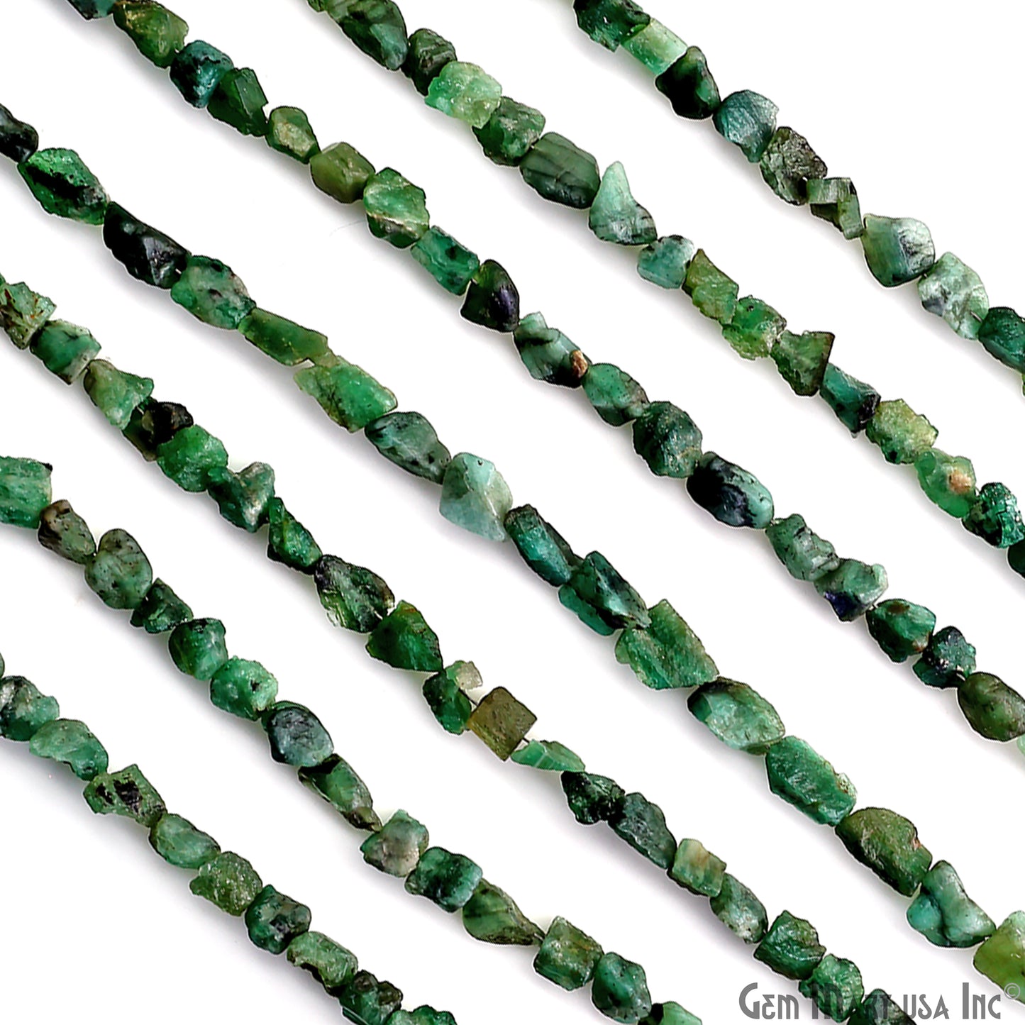 Emerald Rough Beads, 8 Inch Gemstone Strands, Drilled Strung Briolette Beads, Free Form, 7x5mm