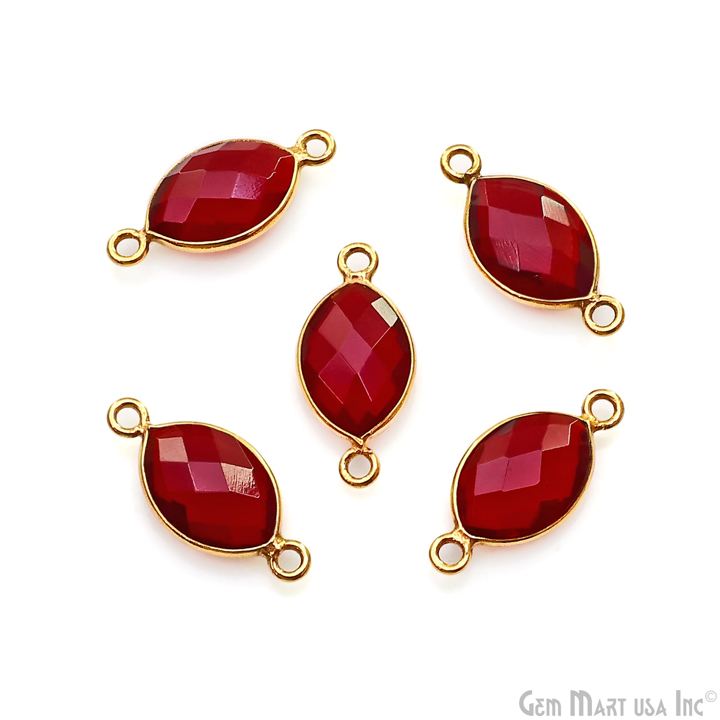 Garnet Marquise 8x12mm Double Bail Gold Bezel Connector