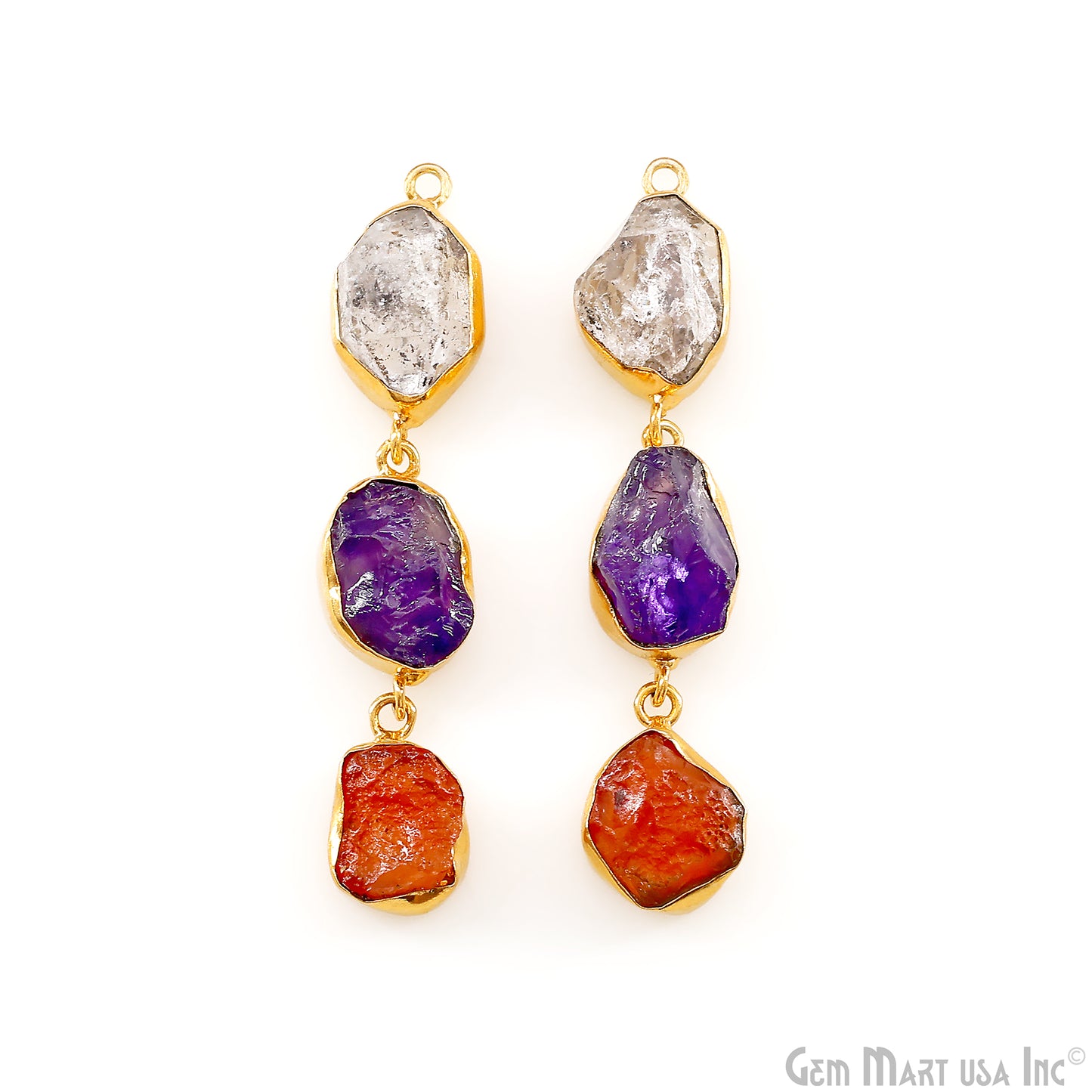 Rough Gemstone Bezel Setting 61x9mm Gold Plated Long Dangle Earring Pair Connectors