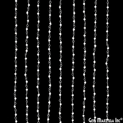 Synthetic Pearl Faceted 2mm Silver Plated Beaded Wire Wrapped Rosary Chain