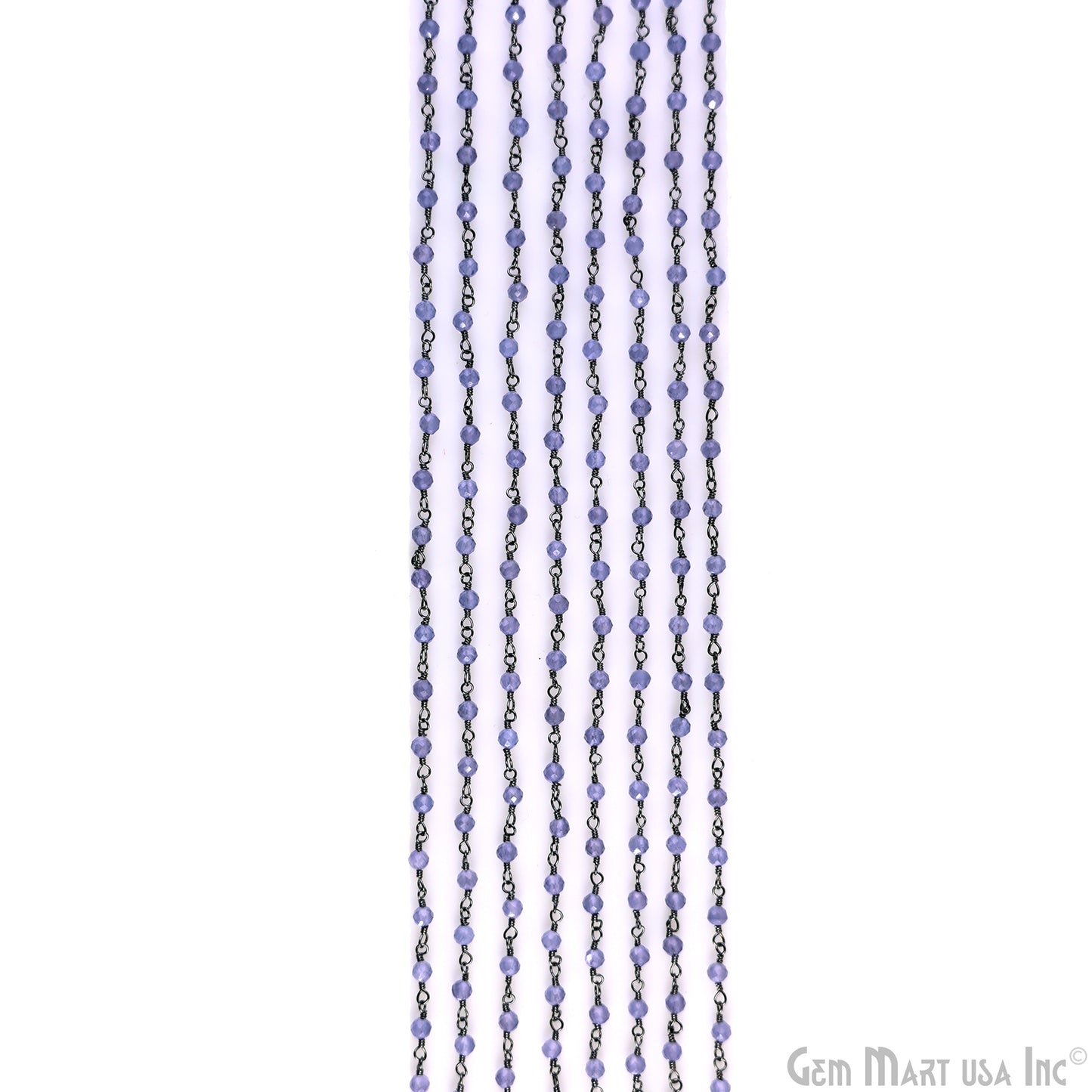 Tanzanite 3-3.5mm Oxidized Beaded Wire Wrapped Rosary Chain